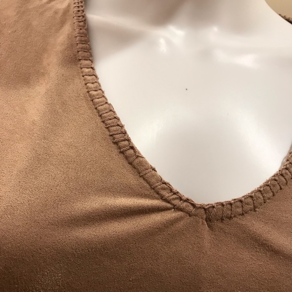 New Directions Faux Suede Brown Top Womens Plus Size 0X XL Bell Sleeve Retro - Picture 8 of 15